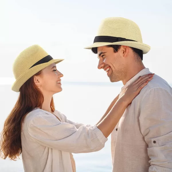 Verabella Straw Fedora Hat for Women ampamp Men Foldable Short Brim Trilby Beach Sun Hat
