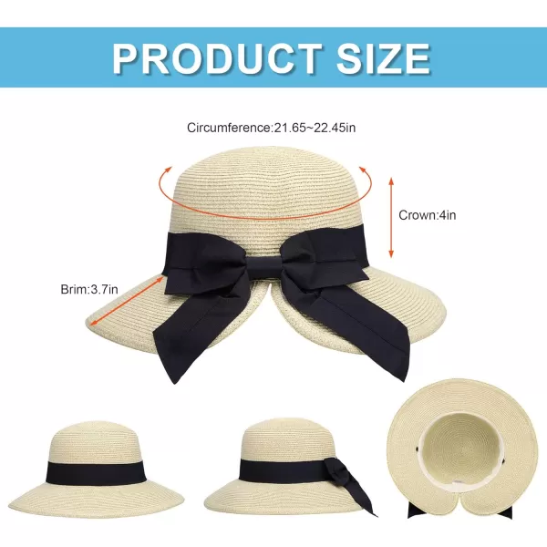 Verabella Sun Hats for Women UPF 50 Womens Lightweight FoldablePackable Beach Sun HatBeige WBlack Bow