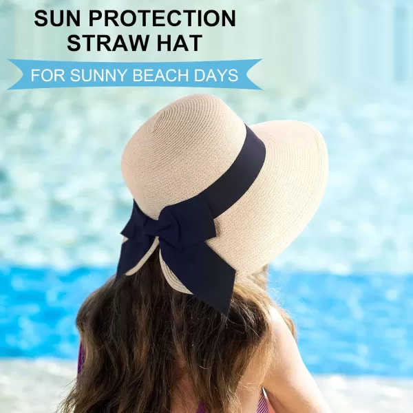 Verabella Sun Hats for Women UPF 50 Womens Lightweight FoldablePackable Beach Sun HatBeige WBlack Bow