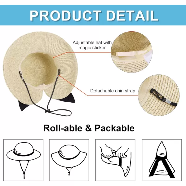 Verabella Sun Hats for Women UPF 50 Womens Lightweight FoldablePackable Beach Sun HatBeige WBlack Bow