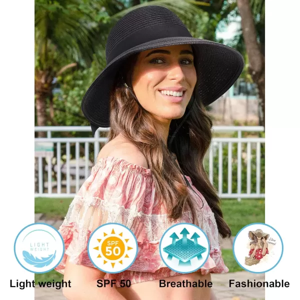 Verabella Sun Hats for Women UPF 50 Womens Lightweight FoldablePackable Beach Sun HatBlack