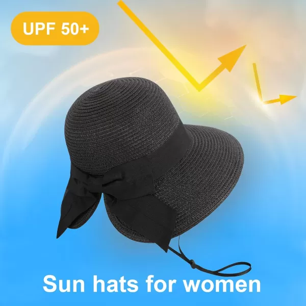 Verabella Sun Hats for Women UPF 50 Womens Lightweight FoldablePackable Beach Sun HatBlack