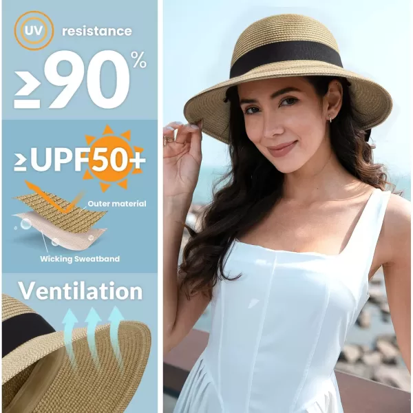Verabella Sun Hats for Women UPF 50 Womens Lightweight FoldablePackable Beach Sun HatCream Brown Mix