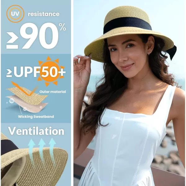 Verabella Sun Hats for Women UPF 50 Womens Lightweight FoldablePackable Beach Sun HatLight Beige
