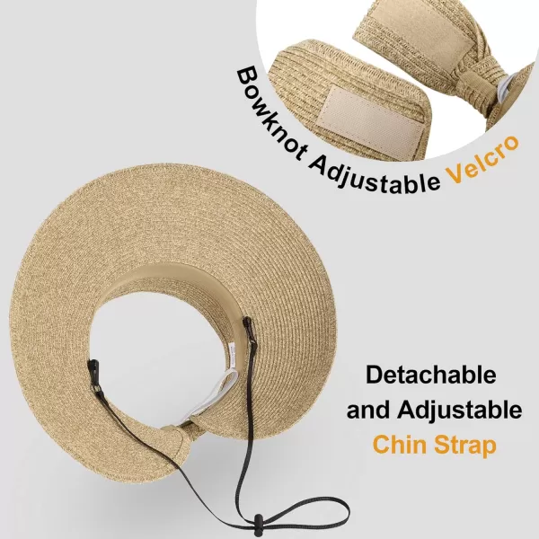 Verabella Sun Visors for Women UV Protection Wide Brim Ponytail Beach Hat Roll Up Packable Straw Visor HatBeige Brown Mix