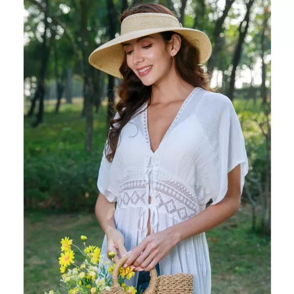 Verabella Sun Visors for Women UV Protection Wide Brim Ponytail Beach Hat Roll Up Packable Straw Visor HatBeige Brown Mix