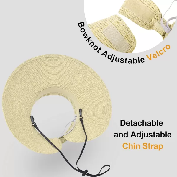 Verabella Sun Visors for Women UV Protection Wide Brim Ponytail Beach Hat Roll Up Packable Straw Visor HatBeige Mix