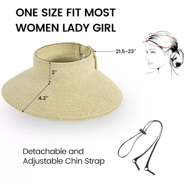 Verabella Sun Visors for Women UV Protection Wide Brim Ponytail Beach Hat Roll Up Packable Straw Visor HatBeige Mix