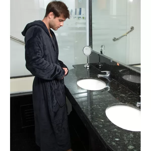 Verabella Women Mens Long Plush Fleece Robe with Hood Solid Color BathrobeBlack