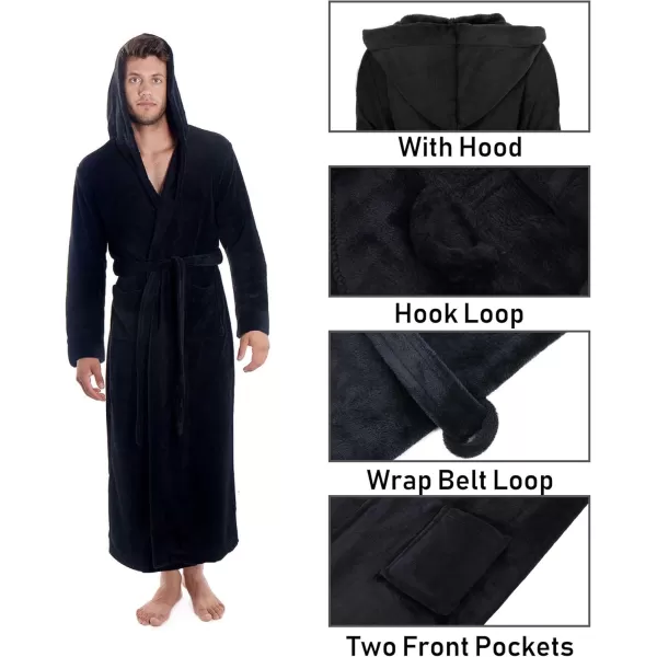 Verabella Women Mens Long Plush Fleece Robe with Hood Solid Color BathrobeBlack