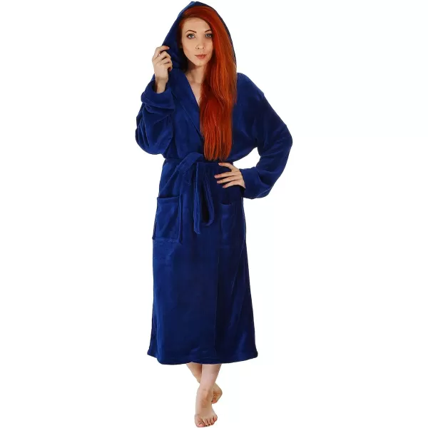 Verabella Women Mens Long Plush Fleece Robe with Hood Solid Color BathrobeNavy