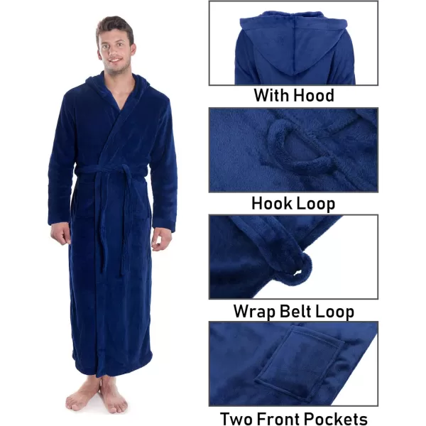 Verabella Women Mens Long Plush Fleece Robe with Hood Solid Color BathrobeNavy