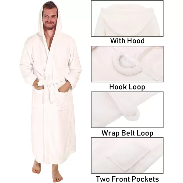 Verabella Women Mens Long Plush Fleece Robe with Hood Solid Color BathrobeVanilla