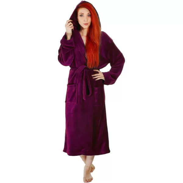 Verabella Women Mens Long Plush Fleece Robe with Hood Solid Color BathrobeWine