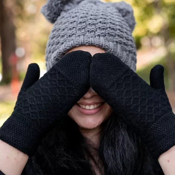 Verabella Women Mittens Winter Knit Sherpa Lined Girls MittinsBlackGery