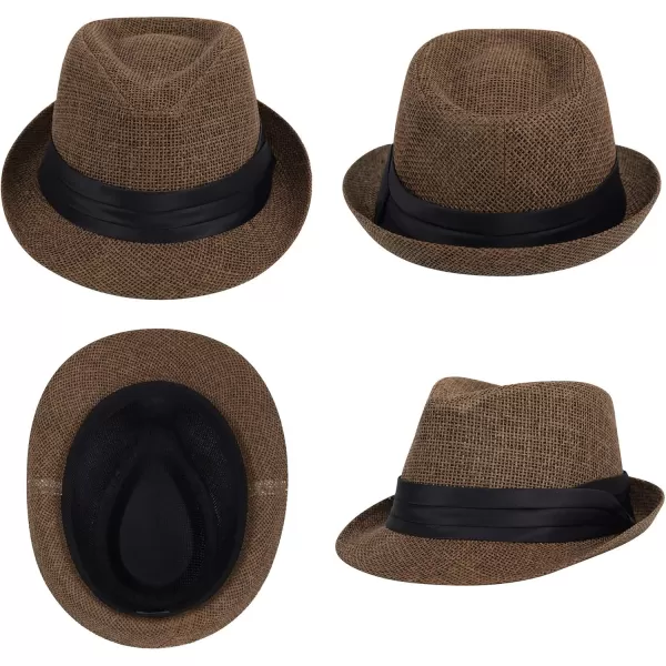 Verabella Women Summer Short Brim Straw Fedora Sun HatBrown