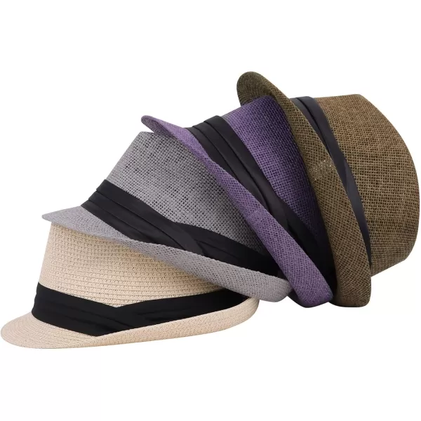 Verabella Women Summer Short Brim Straw Fedora Sun HatBrown