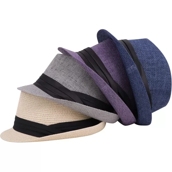 Verabella Women Summer Short Brim Straw Fedora Sun HatGrey