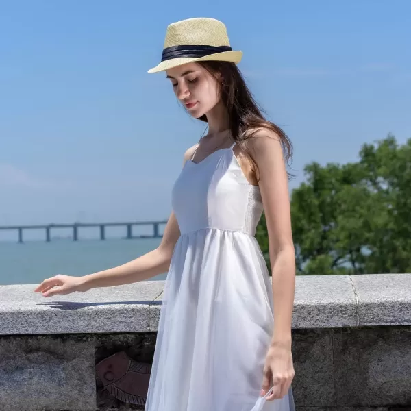 Verabella Women Summer Short Brim Straw Fedora Sun HatNatural