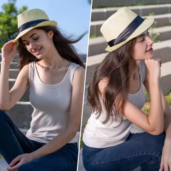 Verabella Women Summer Short Brim Straw Fedora Sun HatNatural