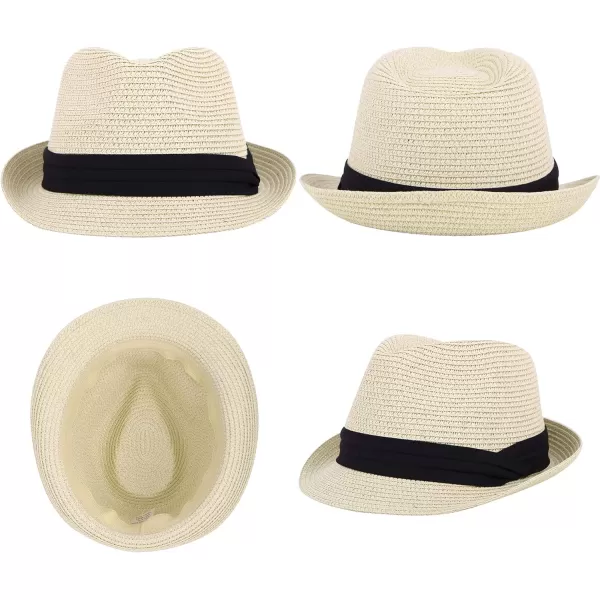 Verabella Women Summer Short Brim Straw Fedora Sun HatNatural With Black Band