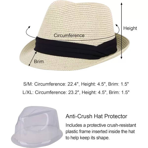 Verabella Women Summer Short Brim Straw Fedora Sun HatNatural With Black Band