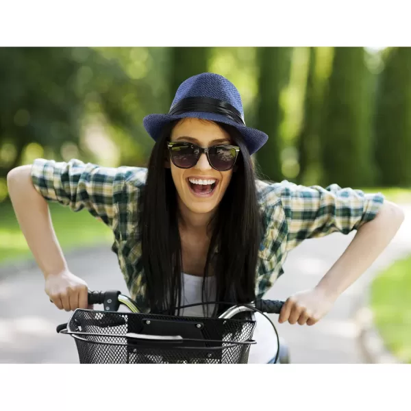 Verabella Women Summer Short Brim Straw Fedora Sun HatNavy