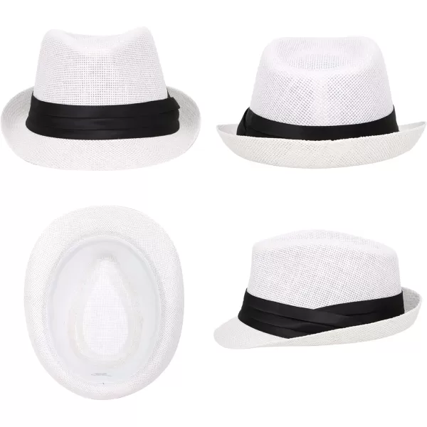Verabella Women Summer Short Brim Straw Fedora Sun HatWhite