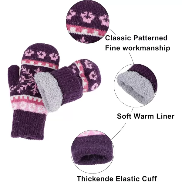 Verabella Womens Mittens Cold WeatherFair Isle Knit Sherpa Lined Winter MittensLight GreyPurple Mittens