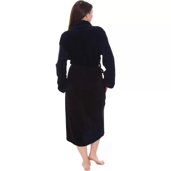 Womens Fleece Robe Long Plush Hooded Bathrobe with PocketsBlack No Hooded