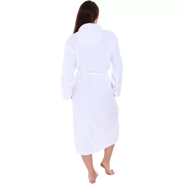 Womens Fleece Robe Long Plush Hooded Bathrobe with PocketsWhite No Hooded