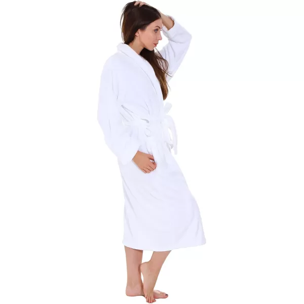 Womens Fleece Robe Long Plush Hooded Bathrobe with PocketsWhite No Hooded