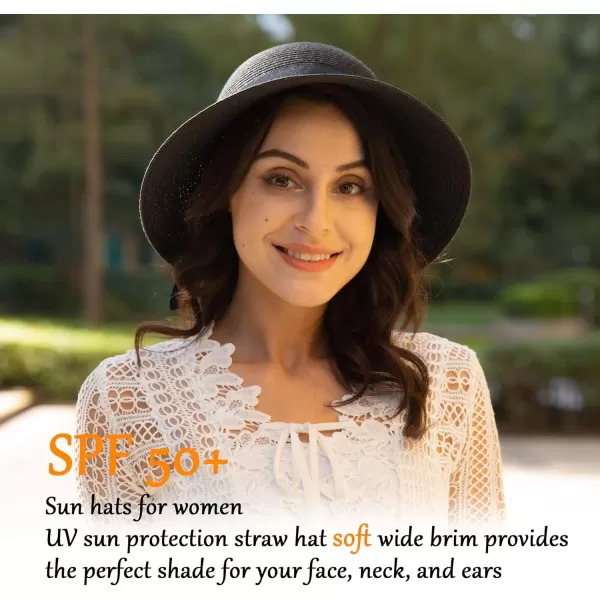 Womens Sun Hats UV Protection Large Wide Brim Hat Women Packable Sun Hat for Women Straw HatsBlack B15