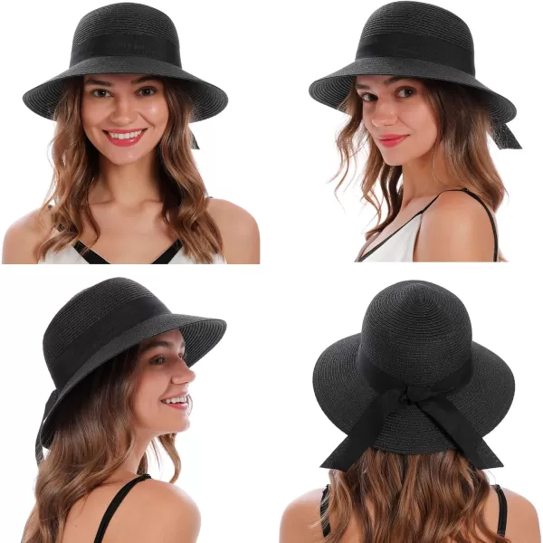 Womens Sun Hats UV Protection Large Wide Brim Hat Women Packable Sun Hat for Women Straw HatsBlack B15