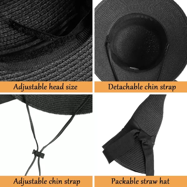 Womens Sun Hats UV Protection Large Wide Brim Hat Women Packable Sun Hat for Women Straw HatsBlack B15