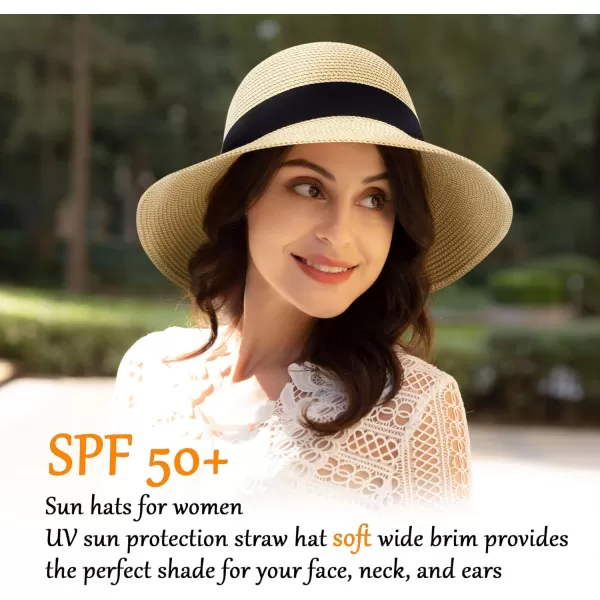 Womens Sun Hats UV Protection Large Wide Brim Hat Women Packable Sun Hat for Women Straw HatsNatural