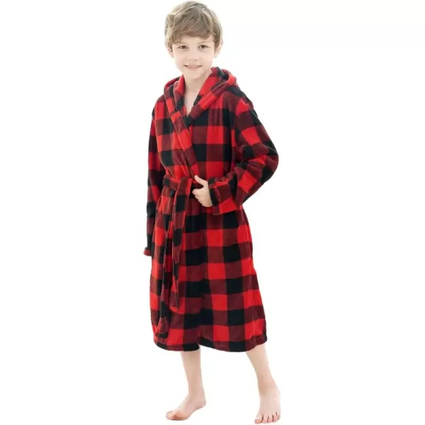 Verabella Boys Girls Plush Soft Fleece Printed Hooded Cover upRed Black Plaid