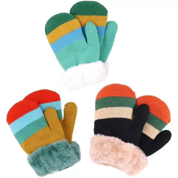 Verabella Boys Girls Sherpa Lined Fuzzy Cuff Winter Mittens Kids Knitted Gloves 3 Pairs3 Pairs Style10