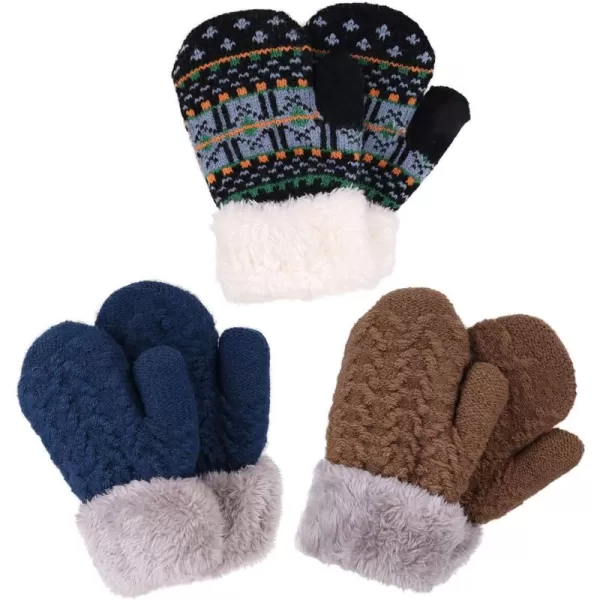 Verabella Boys Girls Sherpa Lined Fuzzy Cuff Winter Mittens Kids Knitted Gloves 3 Pairs3 Pairs Style12