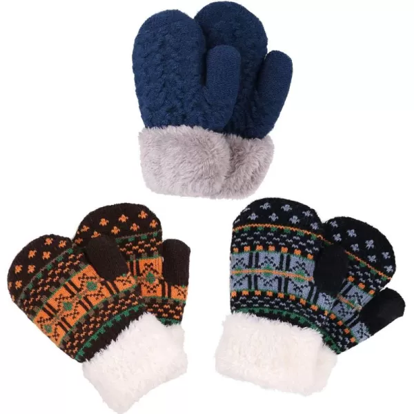 Verabella Boys Girls Sherpa Lined Fuzzy Cuff Winter Mittens Kids Knitted Gloves 3 Pairs3 Pairs Style2