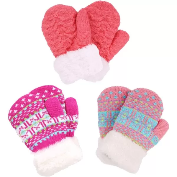 Verabella Boys Girls Sherpa Lined Fuzzy Cuff Winter Mittens Kids Knitted Gloves 3 Pairs3 Pairs Style4