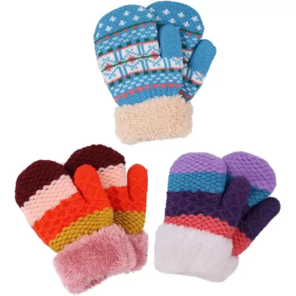 Verabella Boys Girls Sherpa Lined Fuzzy Cuff Winter Mittens Kids Knitted Gloves 3 Pairs3 Pairs Style7