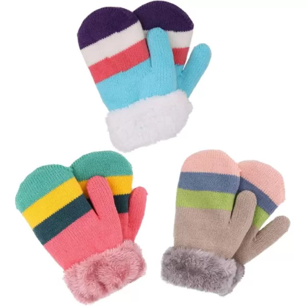 Verabella Boys Girls Sherpa Lined Fuzzy Cuff Winter Mittens Kids Knitted Gloves 3 Pairs3 Pairs Style9