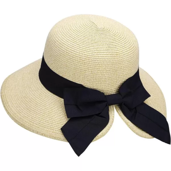 Verabella Sun Hats for Women UPF 50 Womens Lightweight FoldablePackable Beach Sun HatBeige WBlack Bow