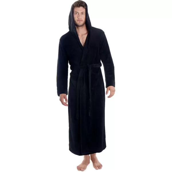 Verabella Women Mens Long Plush Fleece Robe with Hood Solid Color BathrobeBlack