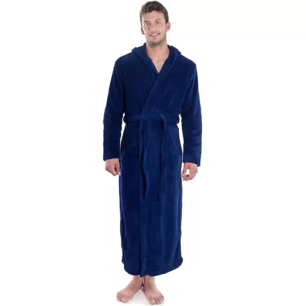 Verabella Women Mens Long Plush Fleece Robe with Hood Solid Color BathrobeNavy