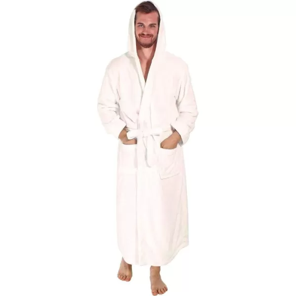 Verabella Women Mens Long Plush Fleece Robe with Hood Solid Color BathrobeVanilla