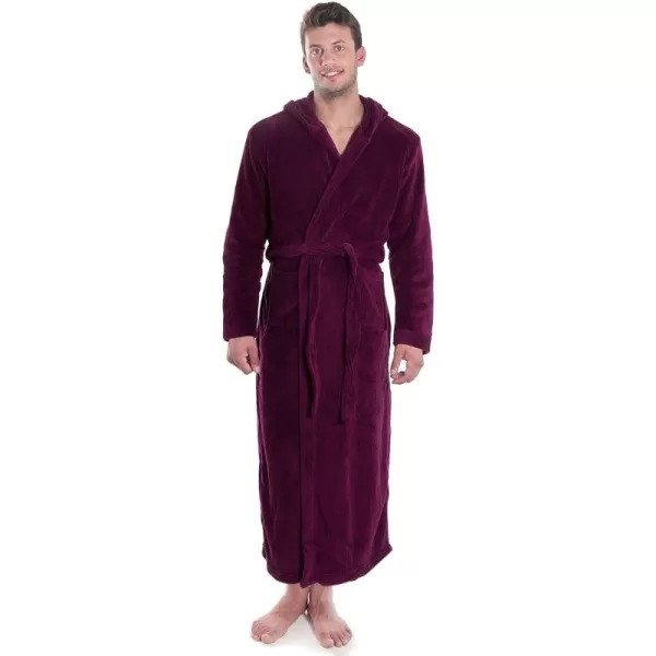 Verabella Women Mens Long Plush Fleece Robe with Hood Solid Color BathrobeWine