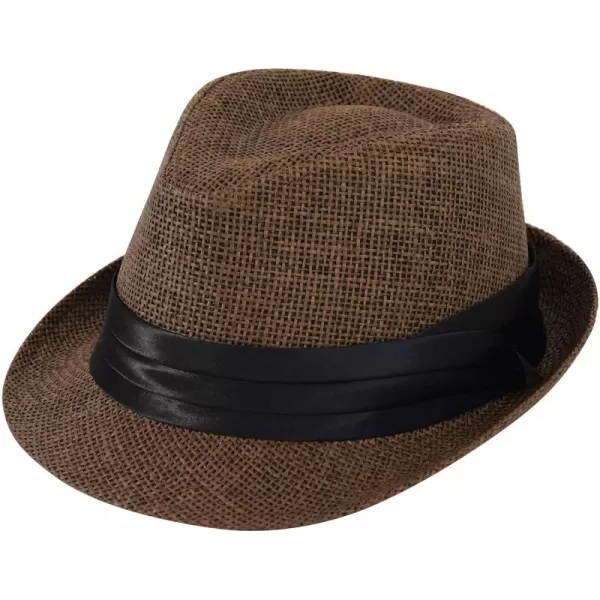 Verabella Women Summer Short Brim Straw Fedora Sun HatBrown