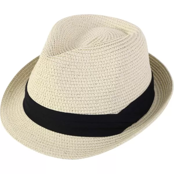 Verabella Women Summer Short Brim Straw Fedora Sun HatNatural With Black Band